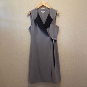 Calvin Klein Women’s Two-Tone Gray Sleeveless Silver Buckle Sash Wrap Dress 12